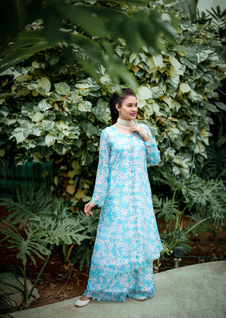 Sky blue floral suit set