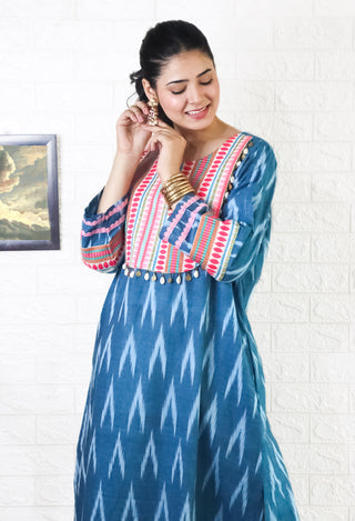 Neela ikat kurta set