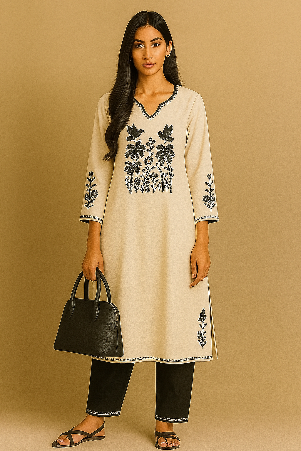 Bird cream kurta set