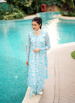 Sky blue floral suit set