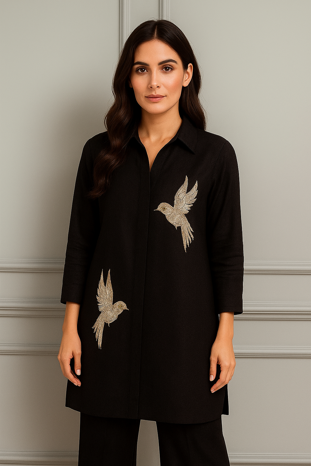 Black zari bird coord set