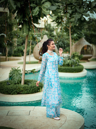 Sky blue floral suit set