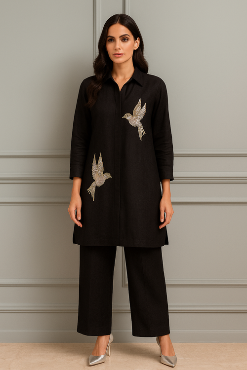Black zari bird coord set
