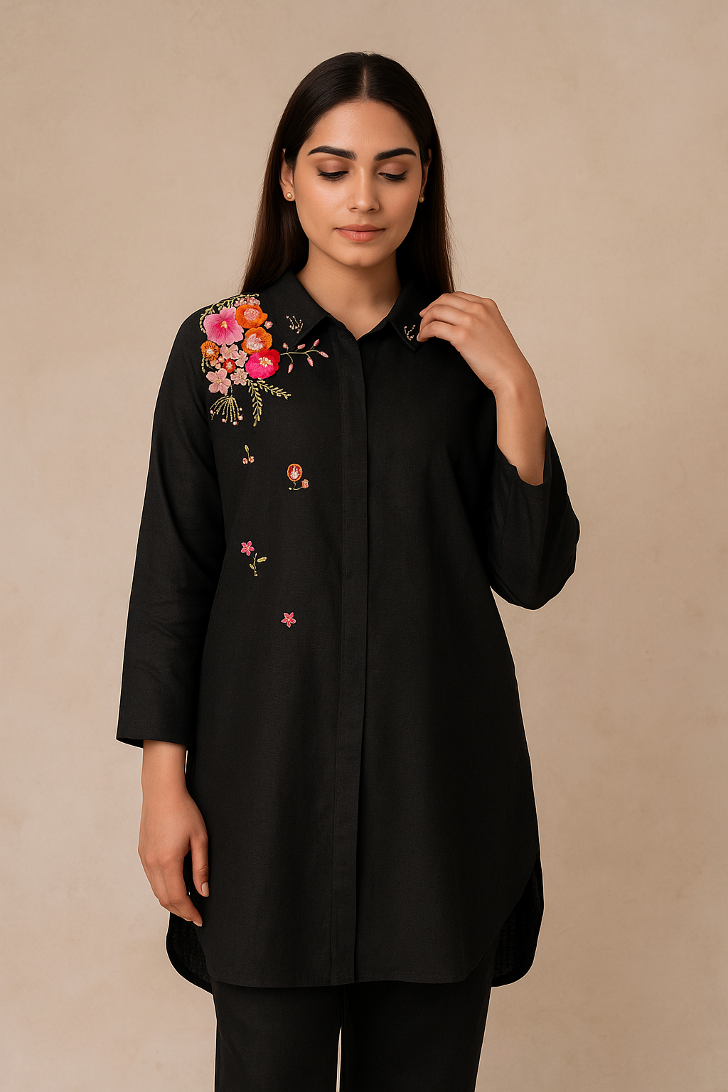 Black multi embroidered set