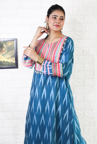 Neela ikat kurta set