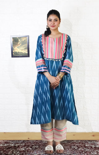 Neela ikat kurta set