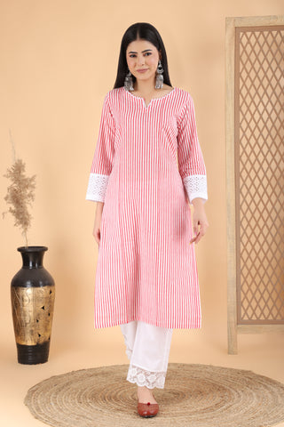 Artisan Red handblock kurta set