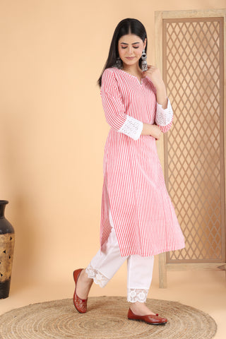 Artisan Red handblock kurta set