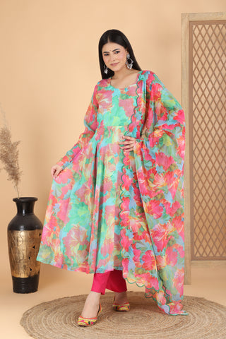 Green Majesty floral Anarkali set