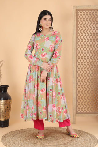 Bagh bahar Hara gulabi Anarkali suit