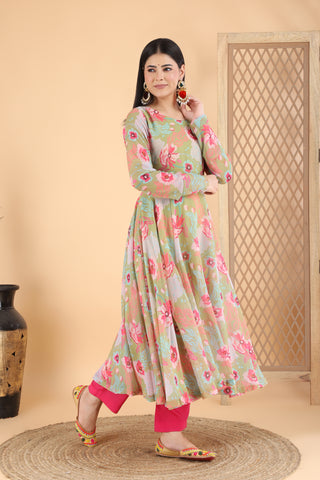 Bagh bahar Hara gulabi Anarkali suit