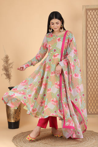 Bagh bahar Hara gulabi Anarkali suit