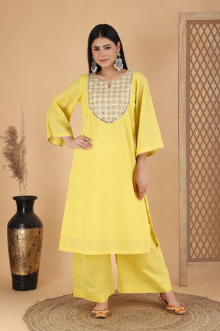 Avanti yellow pure cotton kurta set