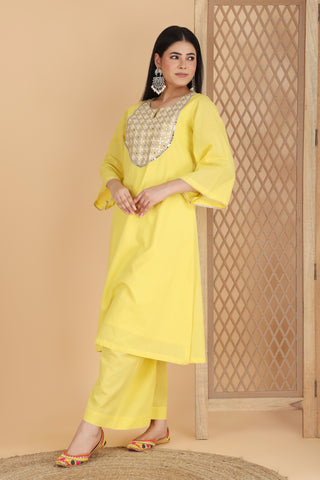 Avanti yellow pure cotton kurta set