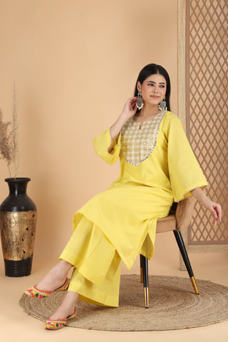 Avanti yellow pure cotton kurta set