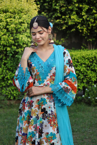 Floral Bliss Anarkali Muslin Ensemble