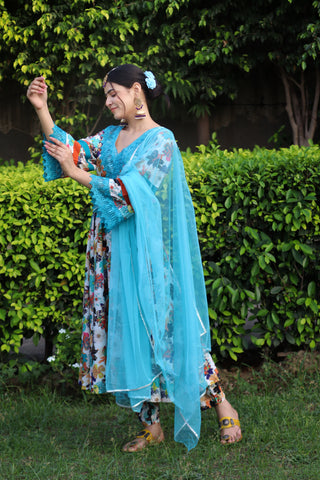 Floral Bliss Anarkali Muslin Ensemble