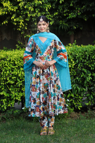 Floral Bliss Anarkali Muslin Ensemble