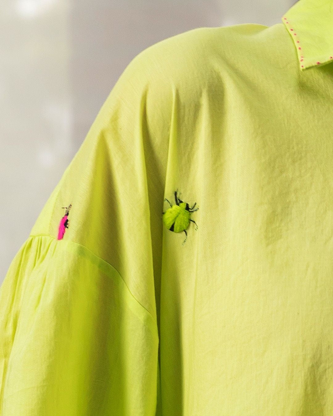 Neon Lime Embroidered Cotton Tunic Set