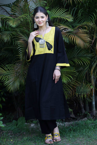 Black flex leaf kurta set