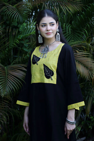 Black flex leaf kurta set