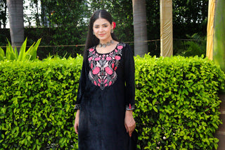 Rose velvet black kurta set