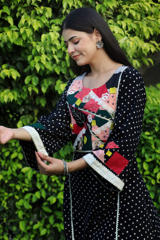 Black polka dot kurta set