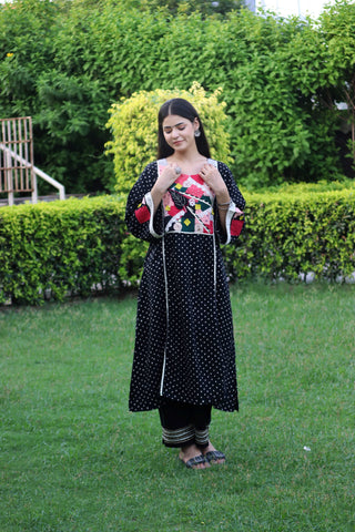 Black polka dot kurta set